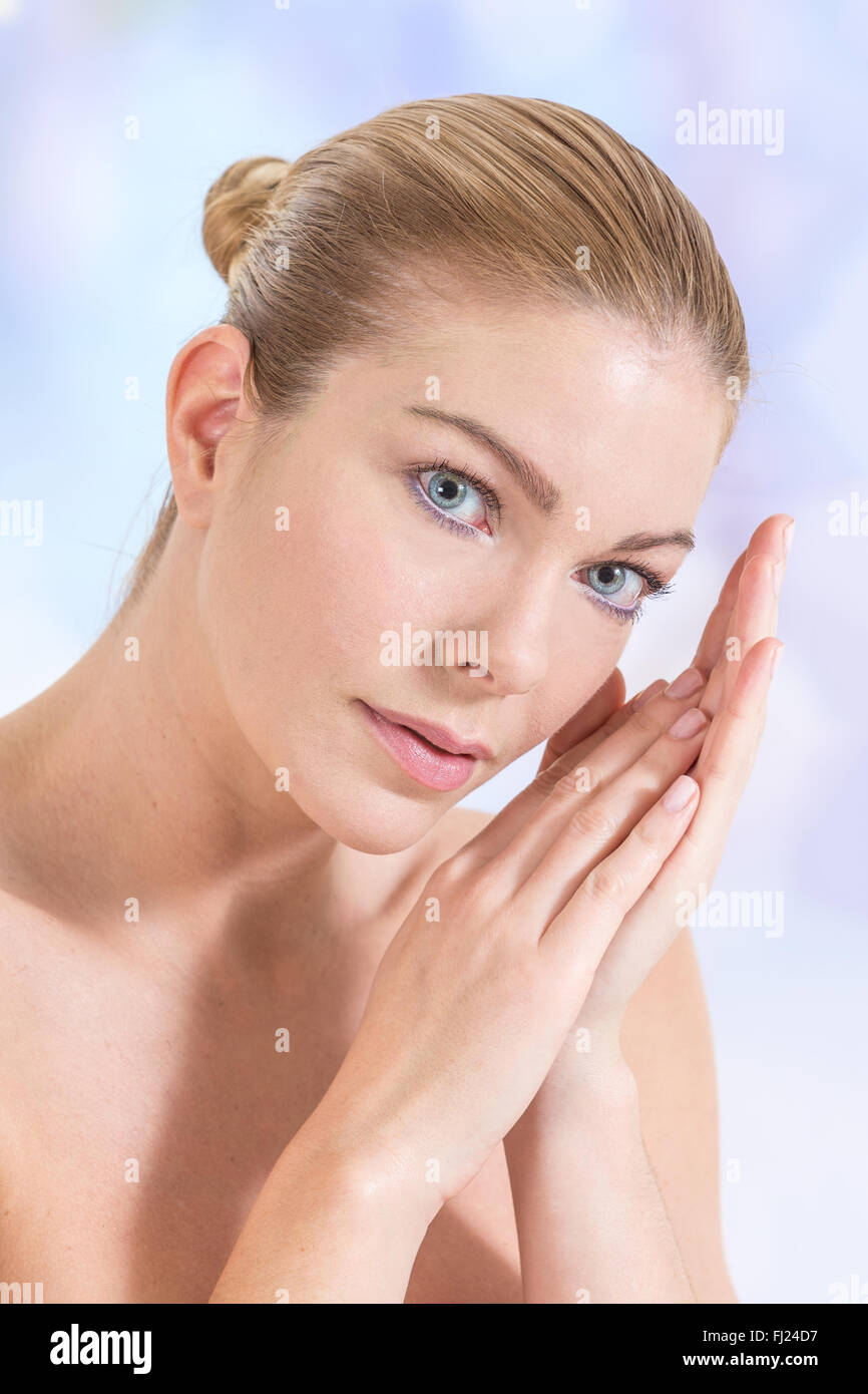 Beauty Spa Woman Portrait Beautiful Girl Touching her Face Stock Photo ...
