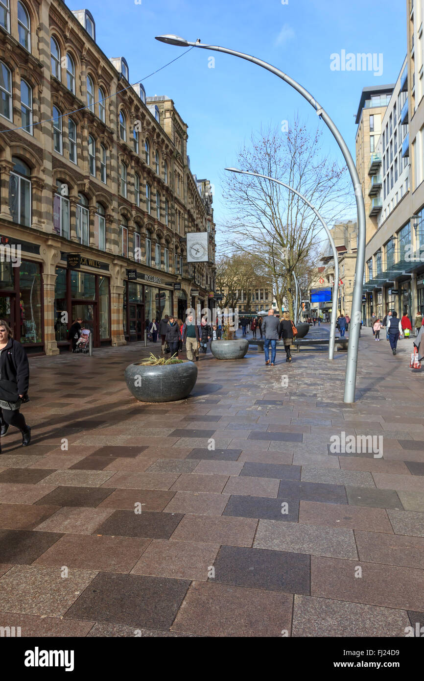 David Morgans leading to The Hayes in Cardiff City Centre. Saint Davids shopping Centre on the right. Stock Photo