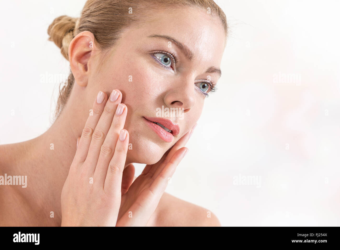 Beauty Spa Woman Portrait Beautiful Girl Touching her Face Stock Photo ...