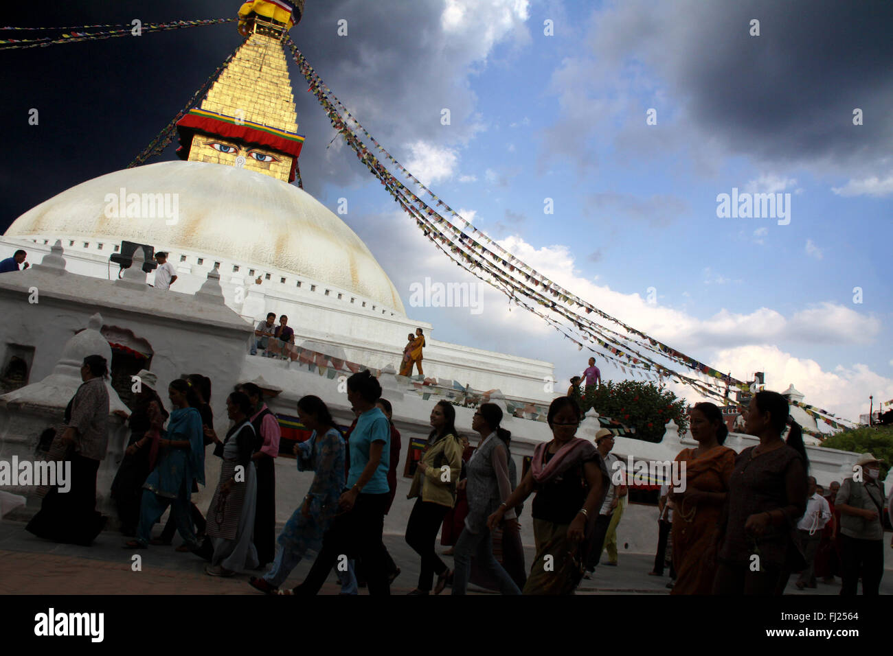 Crowd around Boudhanath stupa, Katmandu valley Stock Photo