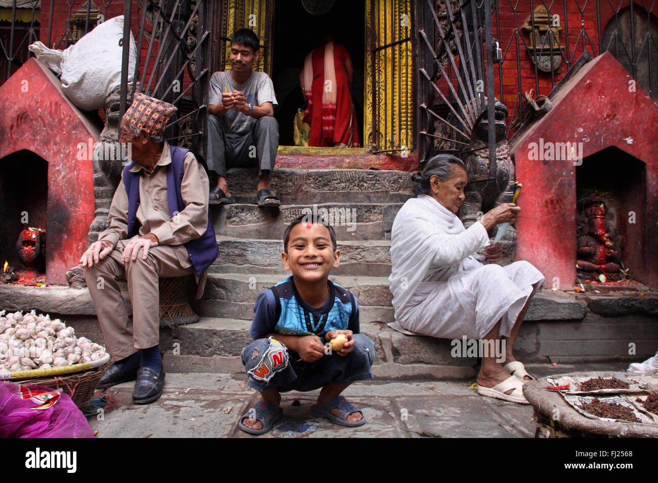 Streetlife scene in Katmandu, nepal, in the center of the capital and around Durbar square Stock Photo
