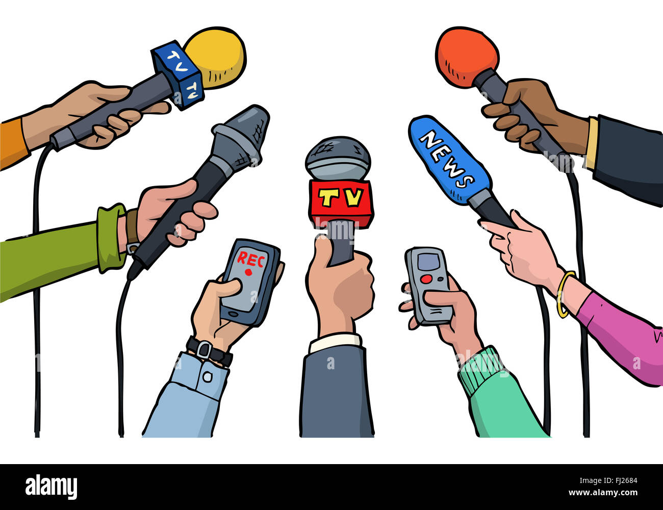 Cartoon Media Interview On A White Background Illustration Stock Photo Alamy