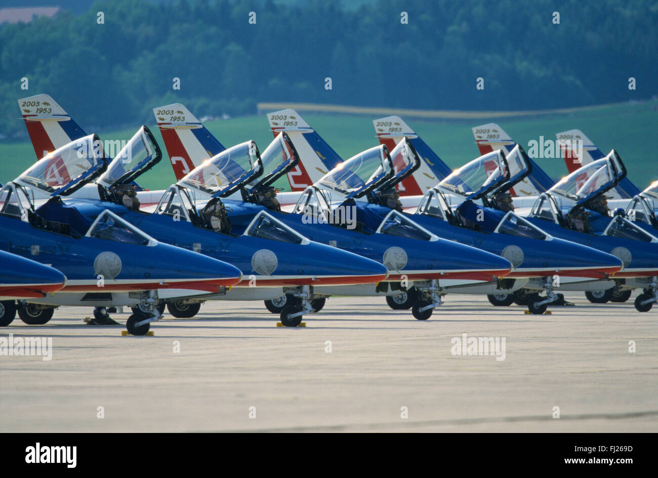 Autriche, Styrie, base aerienne de Zeltweg, La Patrouille de France, avions Alpha Jet  // Austria, Styria, Zeltweg air base, Fre Stock Photo