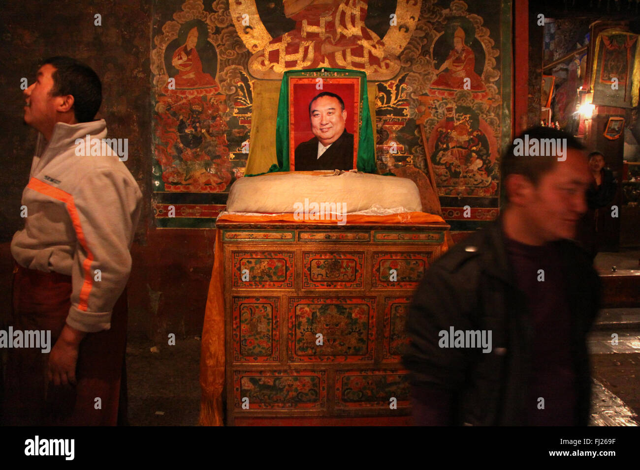 Inside the Gyantse monastery Tibet - a portrait of the official 10th panchen Lama, Tibet Stock Photo