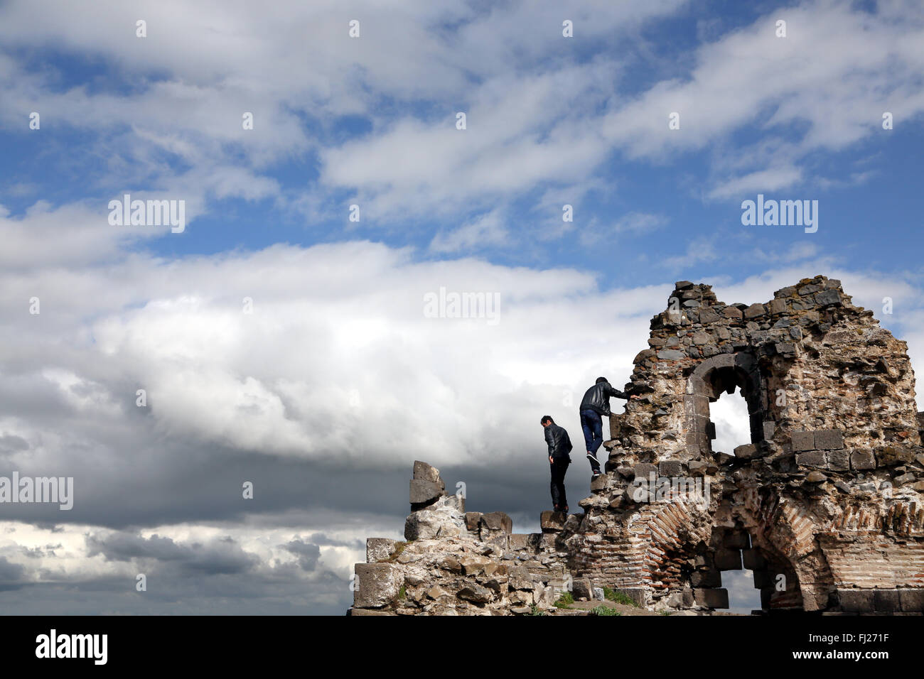Two men on Diyarbakir walls - Turkey Stock Photo