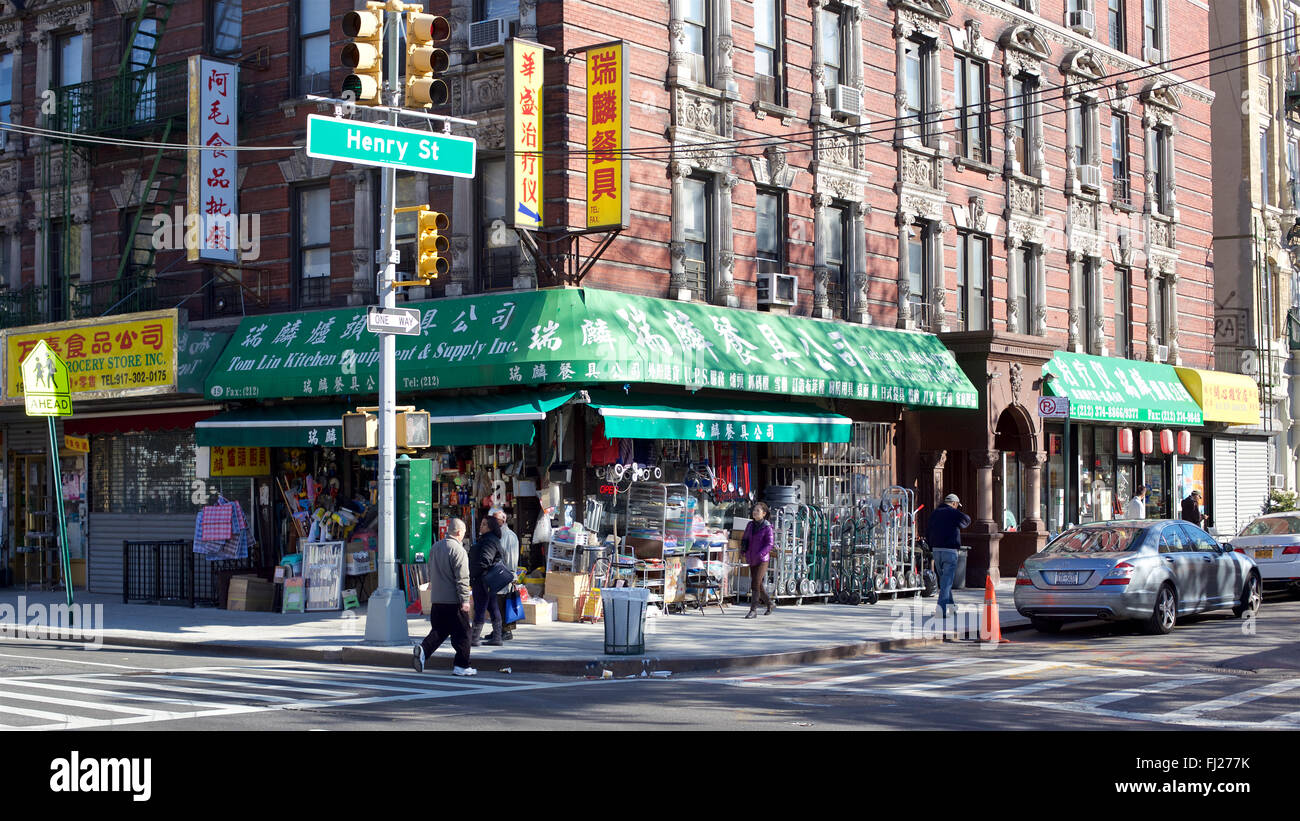 Street corner in Chinatown Manhattan, New York, NY, USA. Stock Photo