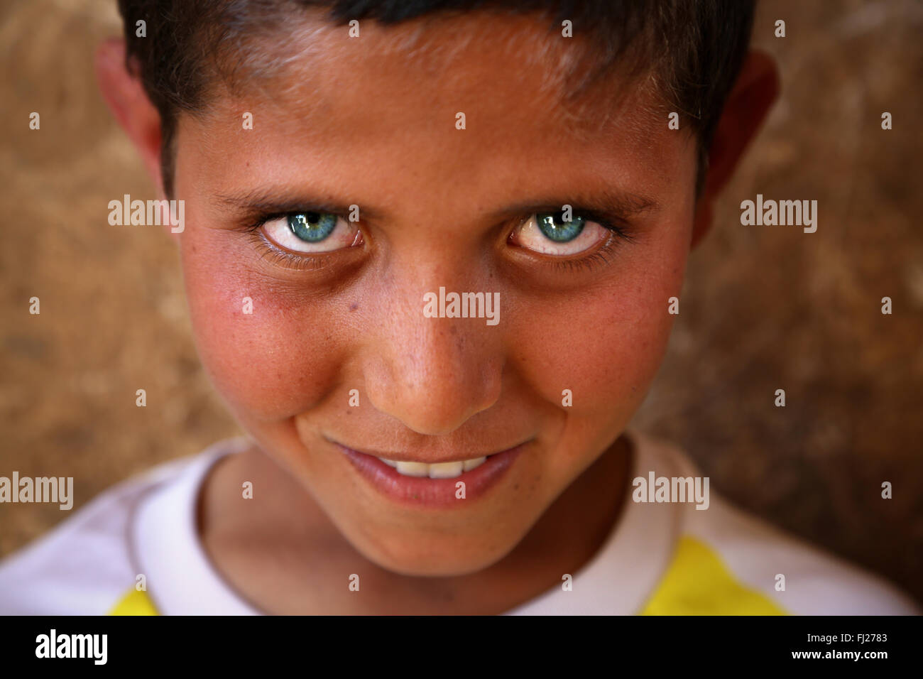 Picture of a Kurdish child with blue eyes in Dogubayazit, Eastern Turkey Stock Photo