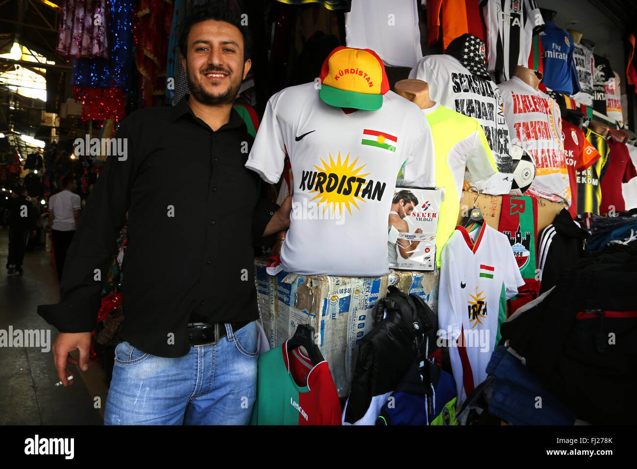 Man posing with Kurdistan t shirt in Diyarbakir, Eastern Turkey Stock Photo