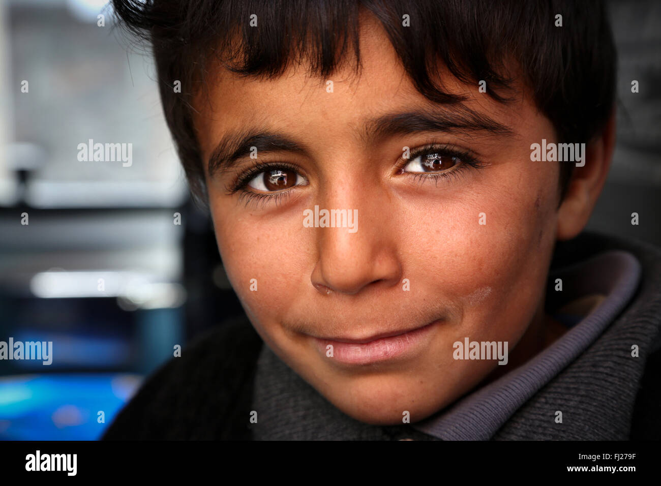 Portrait of Kurdish boy near Harran, Eastern  in Turkey Stock Photo