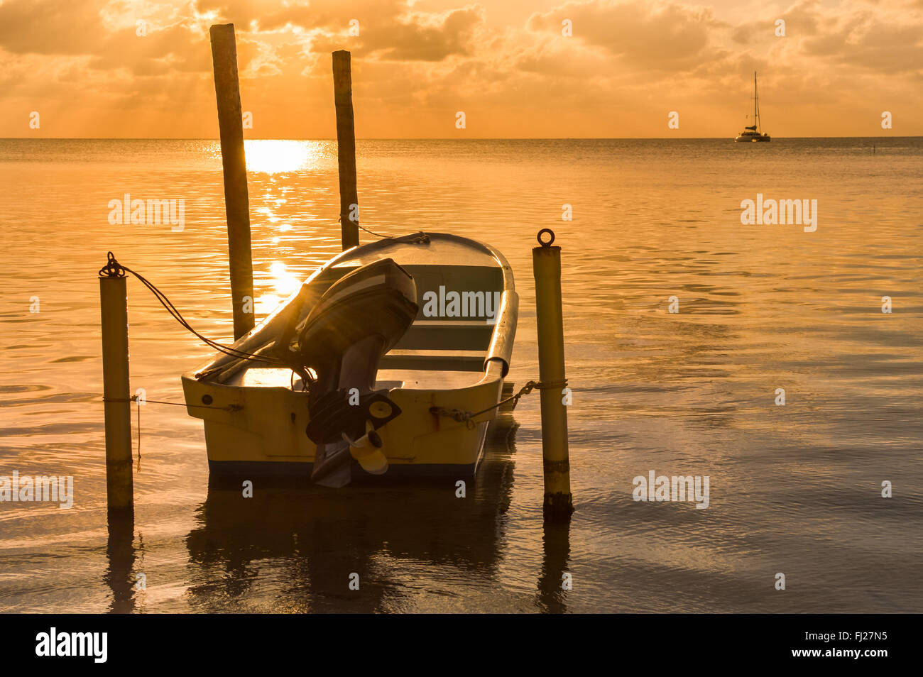 Sunset in the Caribbean sea by Caye Caulker island, Belize Stock Photo