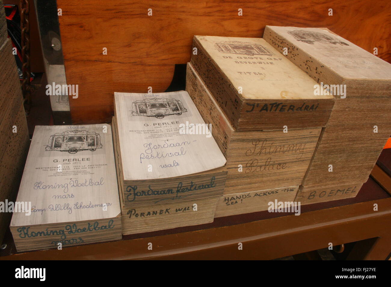 Collection of various barrel organ books. Stock Photo