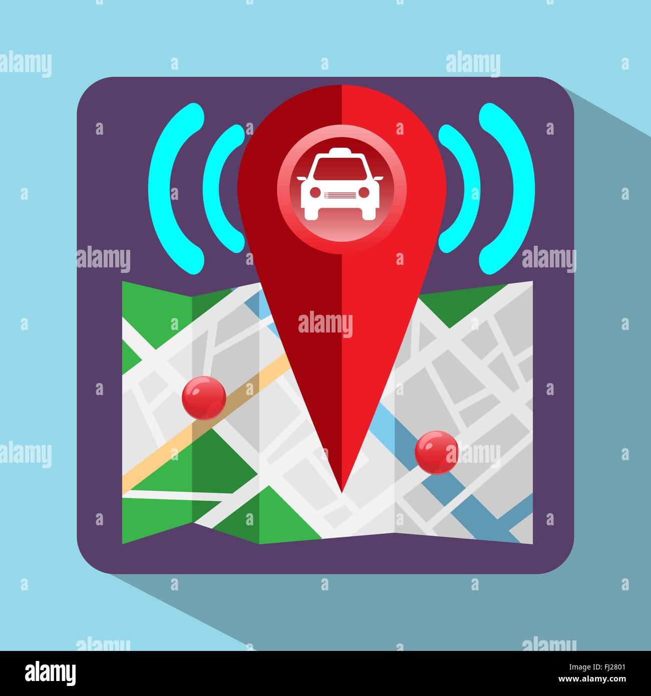 Gps Navigation Logo. Device for taxi drivers. Car, Map Pointer, Navigation Signal, Streets, Lake, Parks. Digital background. Stock Vector