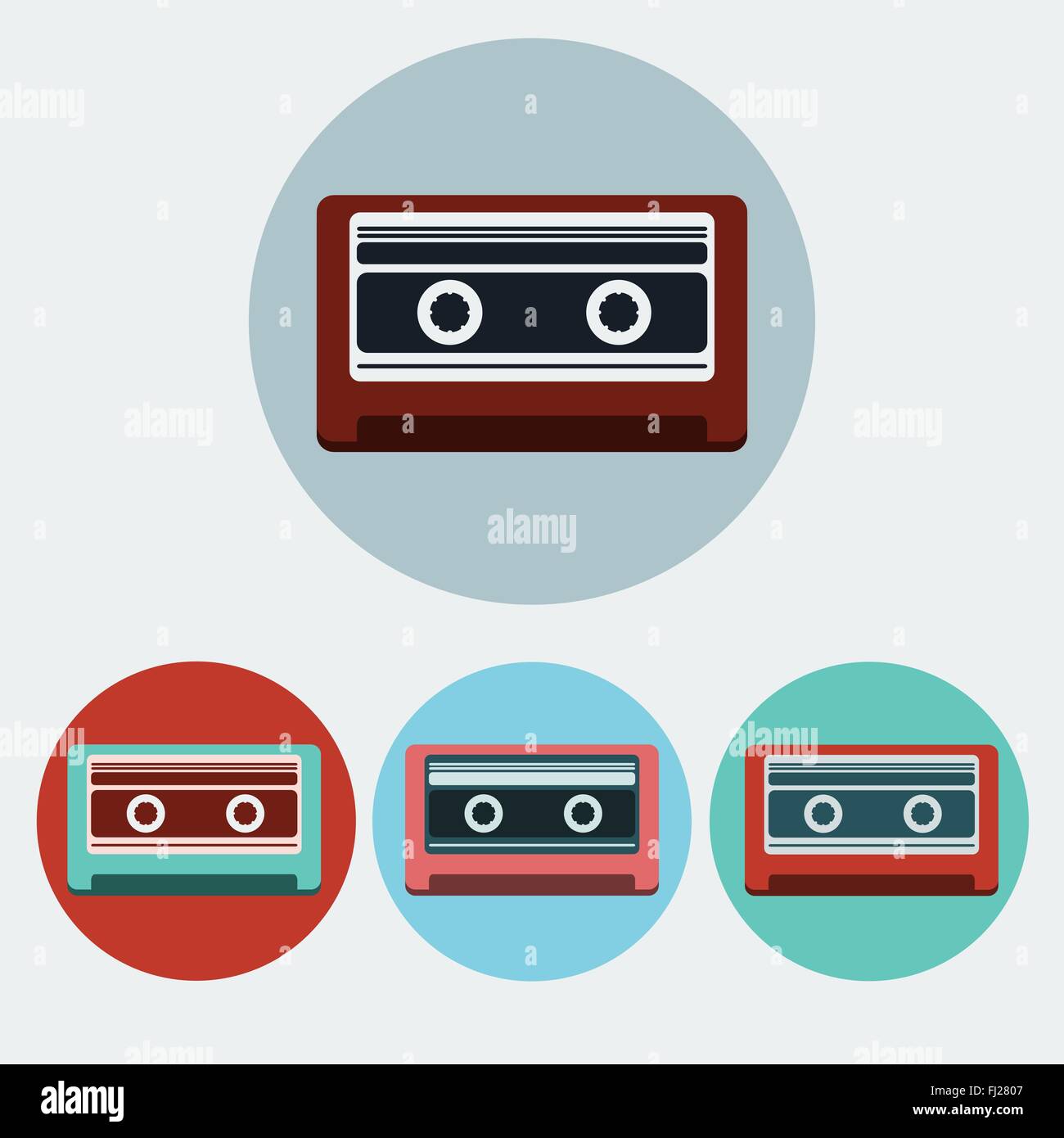 Music Tape icon set. Colorful Retro Plastic Music Tapes round icons ...