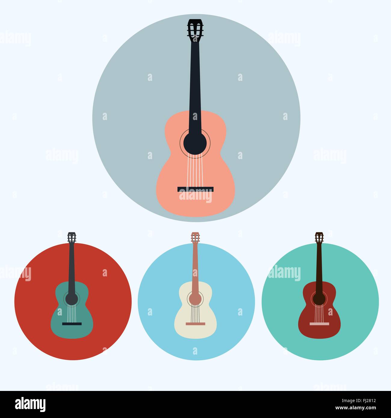 Acoustic Guitar icon set. Colorful Wooden Guitar round icons isolated