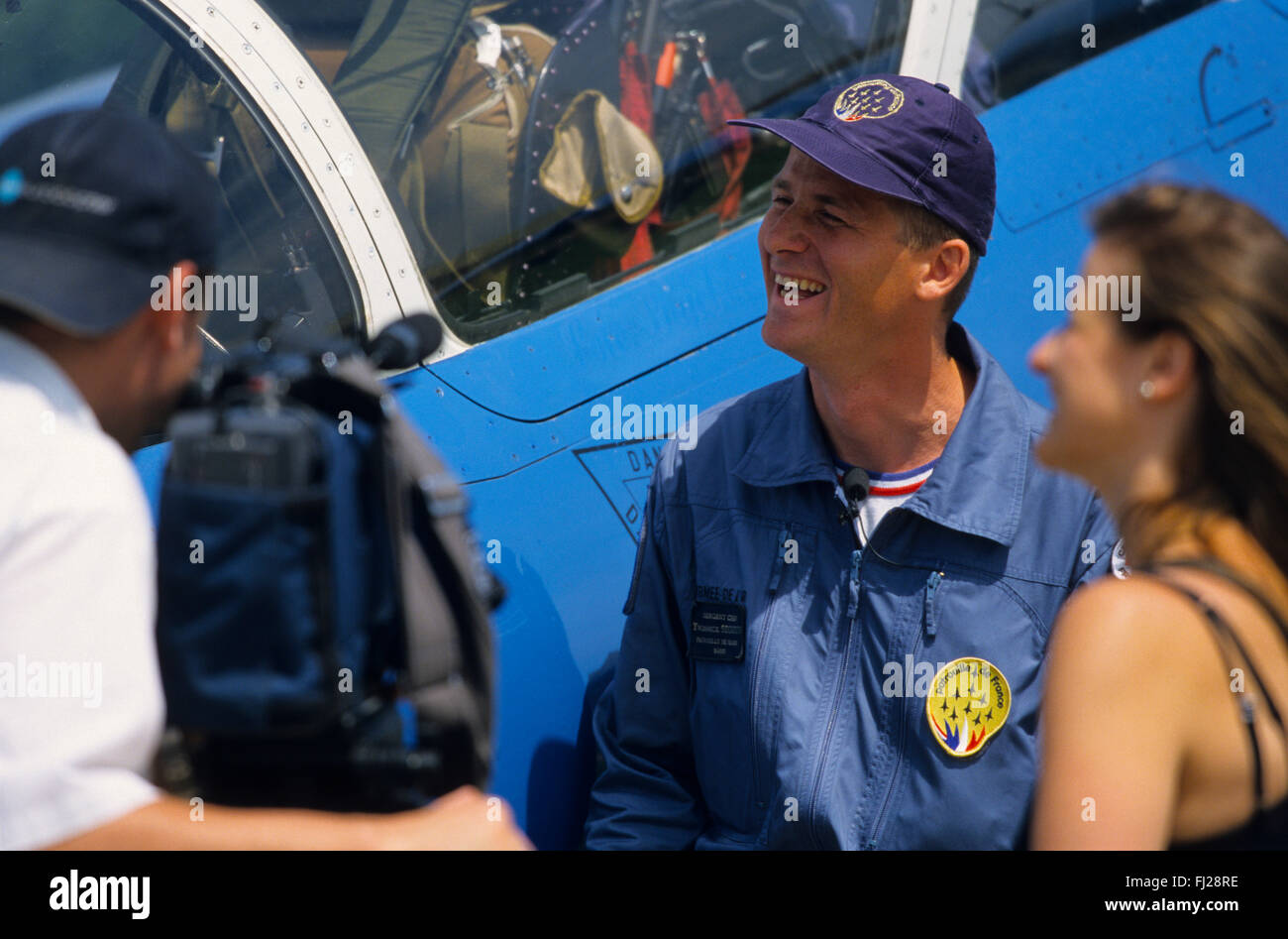 Bouches-du-Rhone (13), base aerienne de Salon de Provence, pilote de La Patrouille de France répondant à une interveiw tv // Fra Stock Photo