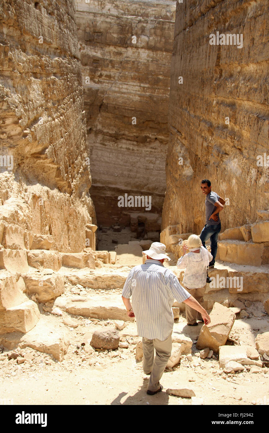 Entrance to the pyramid of Djedefre at Abu Rawash. Abu Rawash (also spelled Abu Roach, Abu Roash; 8 km to the North of Giza, is the site of Egypt's most northerly pyramid, also known as the lost pyramid — the mostly ruined Pyramid of Djedefre, the son and successor of Khufu. Stock Photo