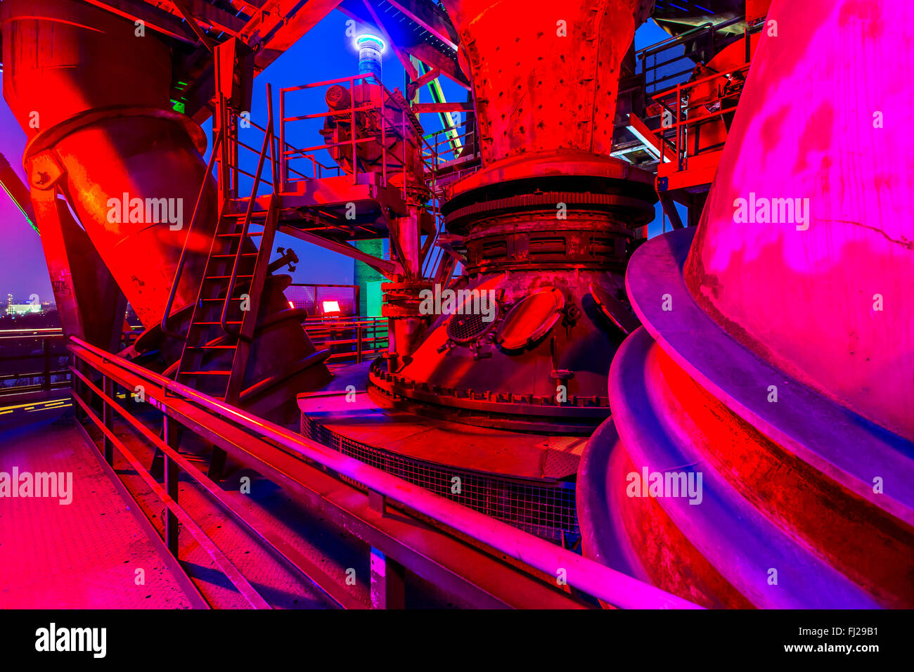 Landscape park Duisburg Nord, a former steel works, today an industrial heritage site, Duisburg, Germany, nightly illumination Stock Photo