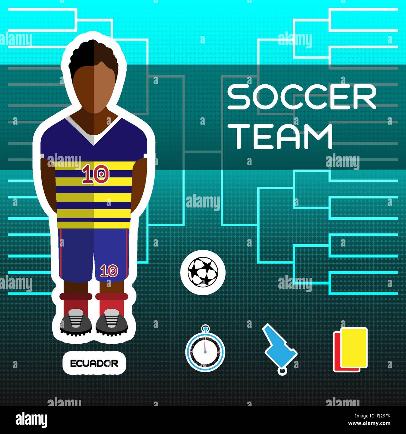 Soccer Team - Ecuador. Football Players Scoreboard. Vector digital illustration. Soccer tournament sheet. Visual graphic. Stock Vector