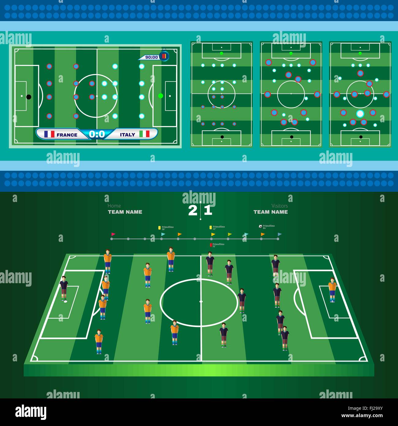 Football Soccer Game Strategy Plan. Soccer Players and Match Score