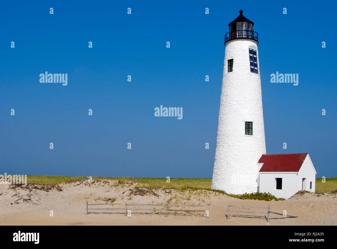 Great Point lighthouse on sandy wildlife refuge on Nantucket Island