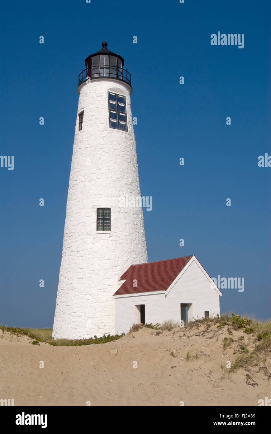 Great Point lighthouse tower inside wildlife refuge on Nantucket Island