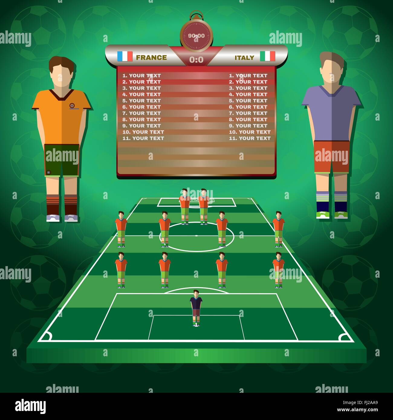 Football Soccer Match Statistics. Scoreboard with players and Match Score  and Game Icons.. Football 3D Game Field. France versus Stock Vector Image &  Art - Alamy