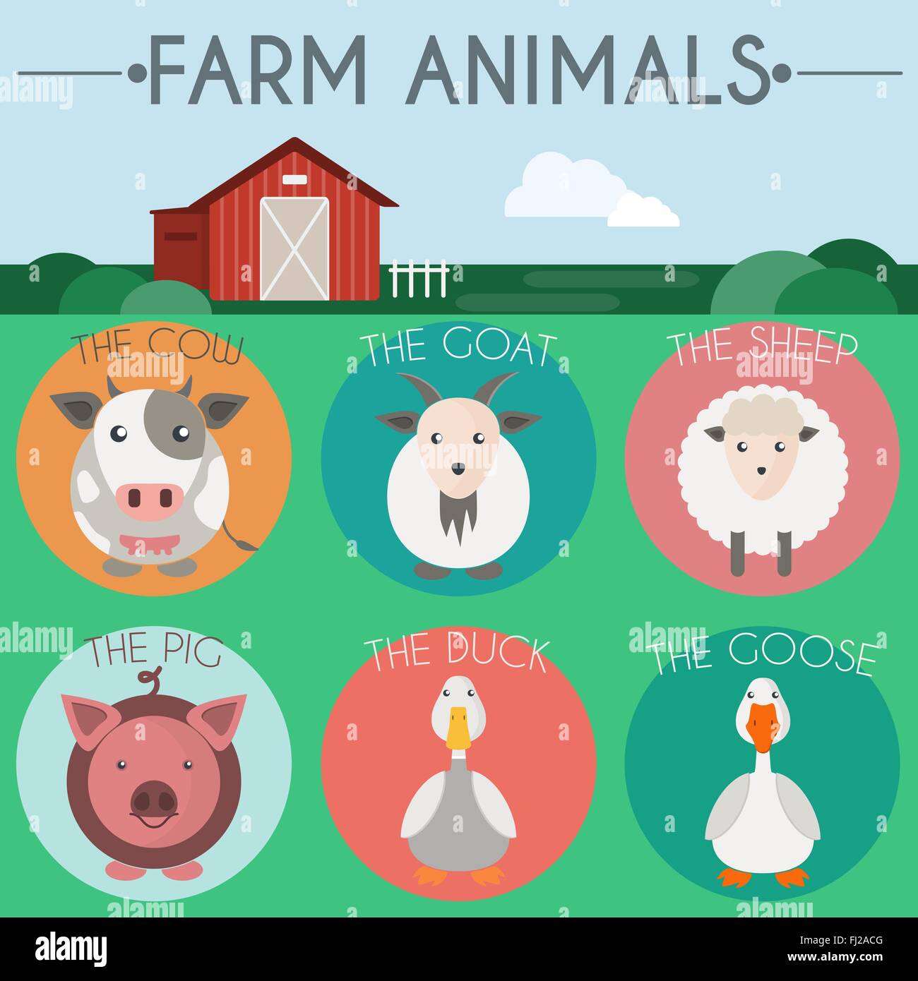 farm animal set with barn
