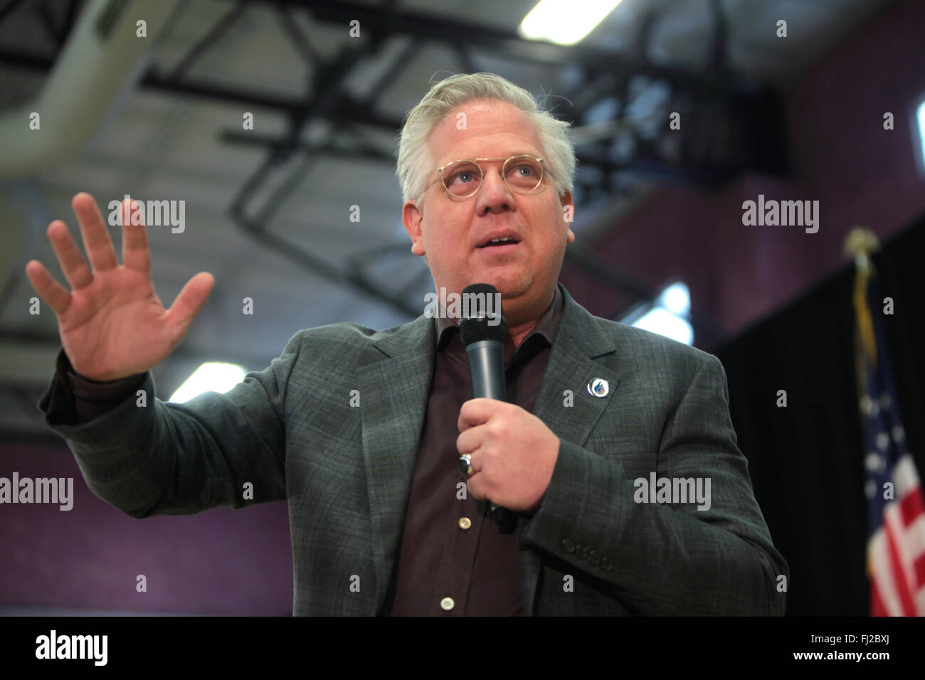 Conservative commentator Glenn Beck speaking at a rally for Republican presidential candidate Senator Ted Cruz at the Durango Hills Community Center February 22, 2016 in Summerlin, Nevada. Stock Photo