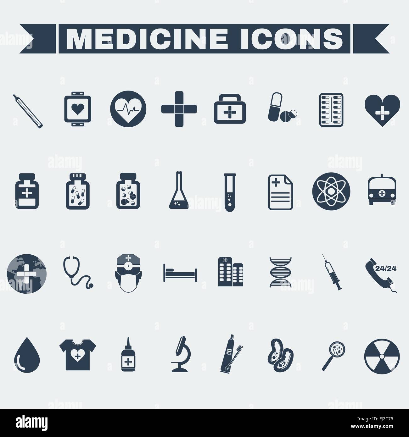 Healthcare. Black and White Medical Vector Icons Set. Digital ...