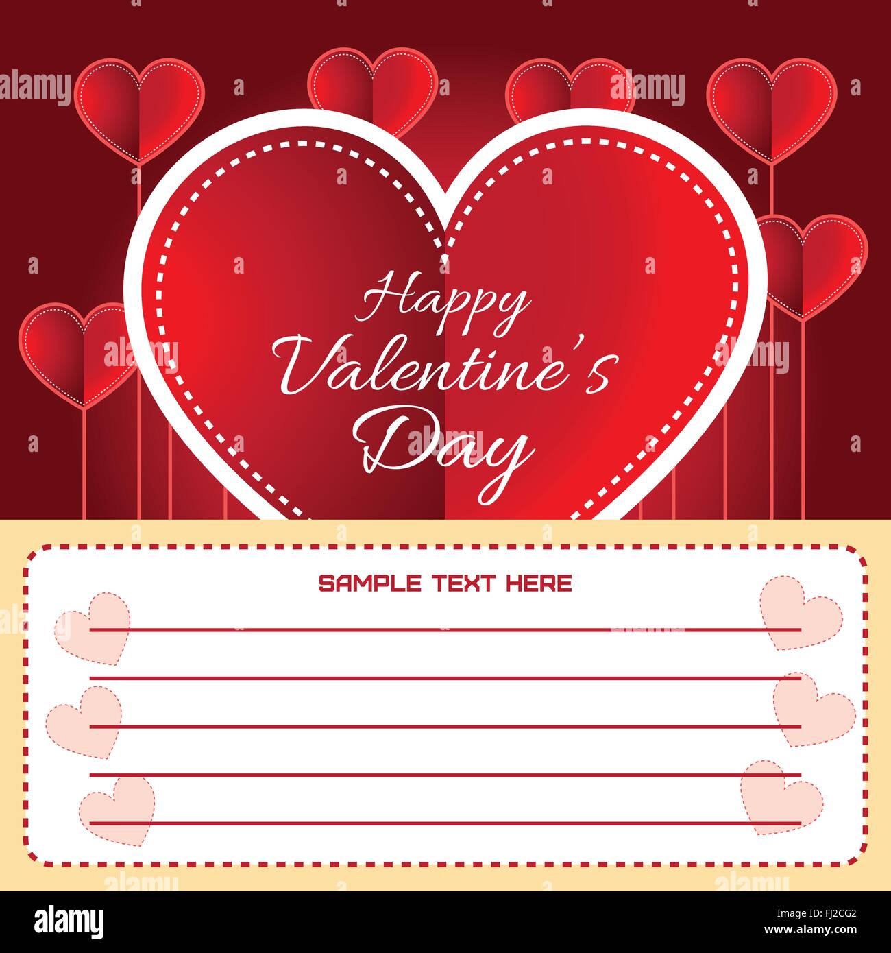 Happy Valentine's Day Greeting Card. White text on a big red heart and ...
