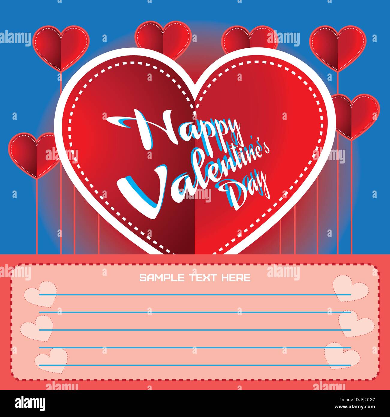 Happy Valentine's Day Greeting Card. Big Red Heart with White Stitches ...