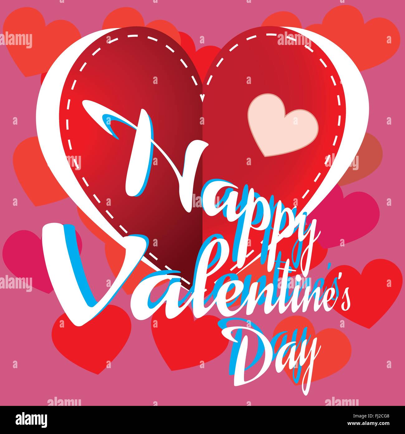 Happy Valentine's Day Greeting Card. Big Red Heart with White Stitches ...