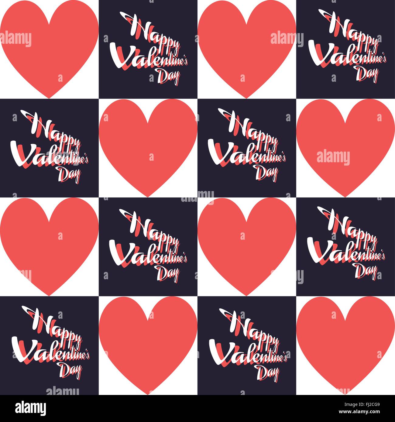 Happy Valentine's Day Greeting Card. Big Red Hearts and Black Square ...