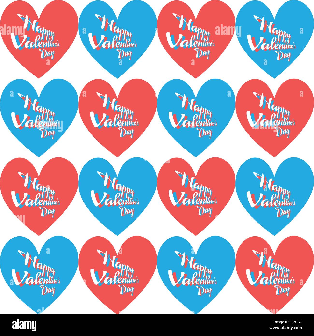 Happy Valentine's Day Greeting Card Invitation. Big Red and Blue Hearts ...
