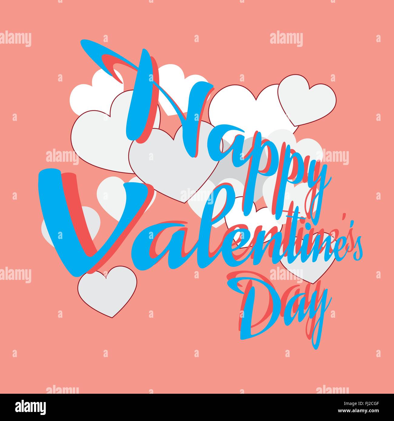 Happy Valentine's Day Greeting Card Invitation. White Hearts and Blue ...