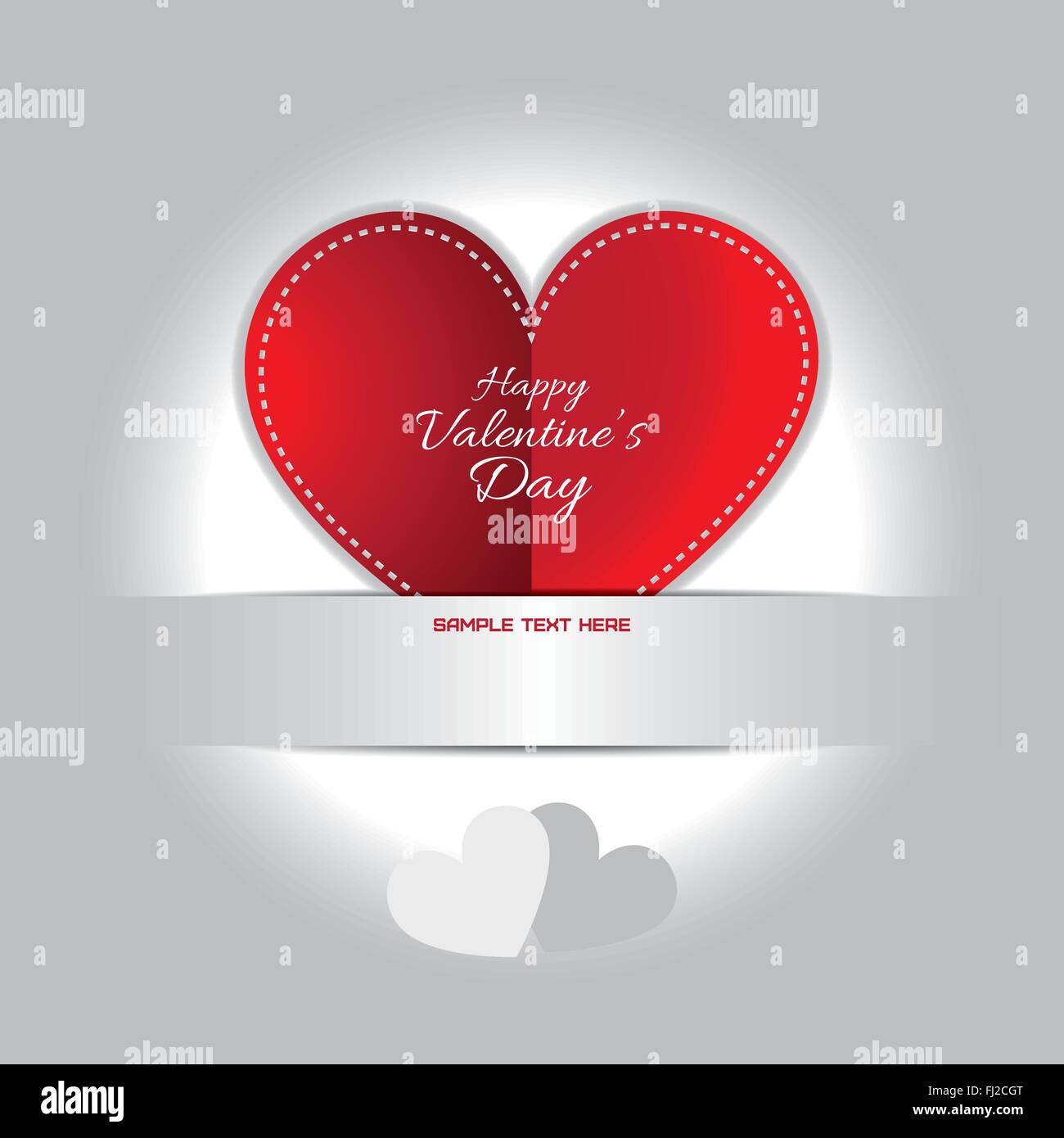 Happy Valentine's Day Greeting Card. Big Red Stitched Heart with White ...