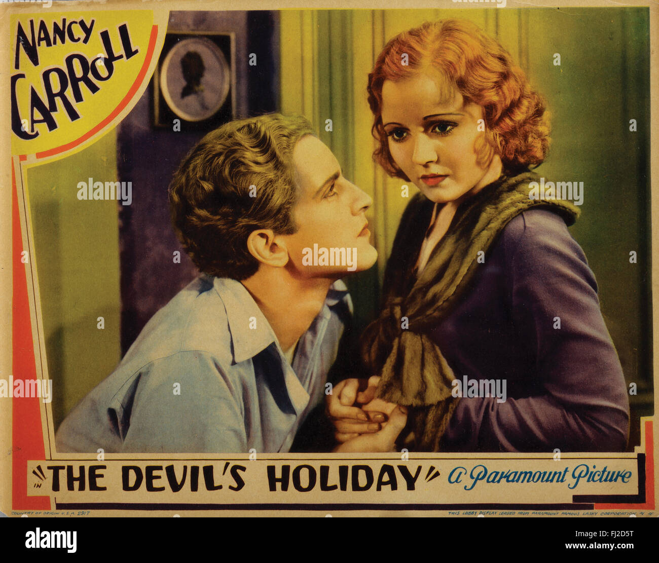 Scene lobby card to 'The Devil's Holiday', (Paramount, 1930) staring Nancy Carroll, Phillips Holmes, James Kirkwood, Hobart Bosworth, Paul Lukas, Zasu Pitts. Stock Photo