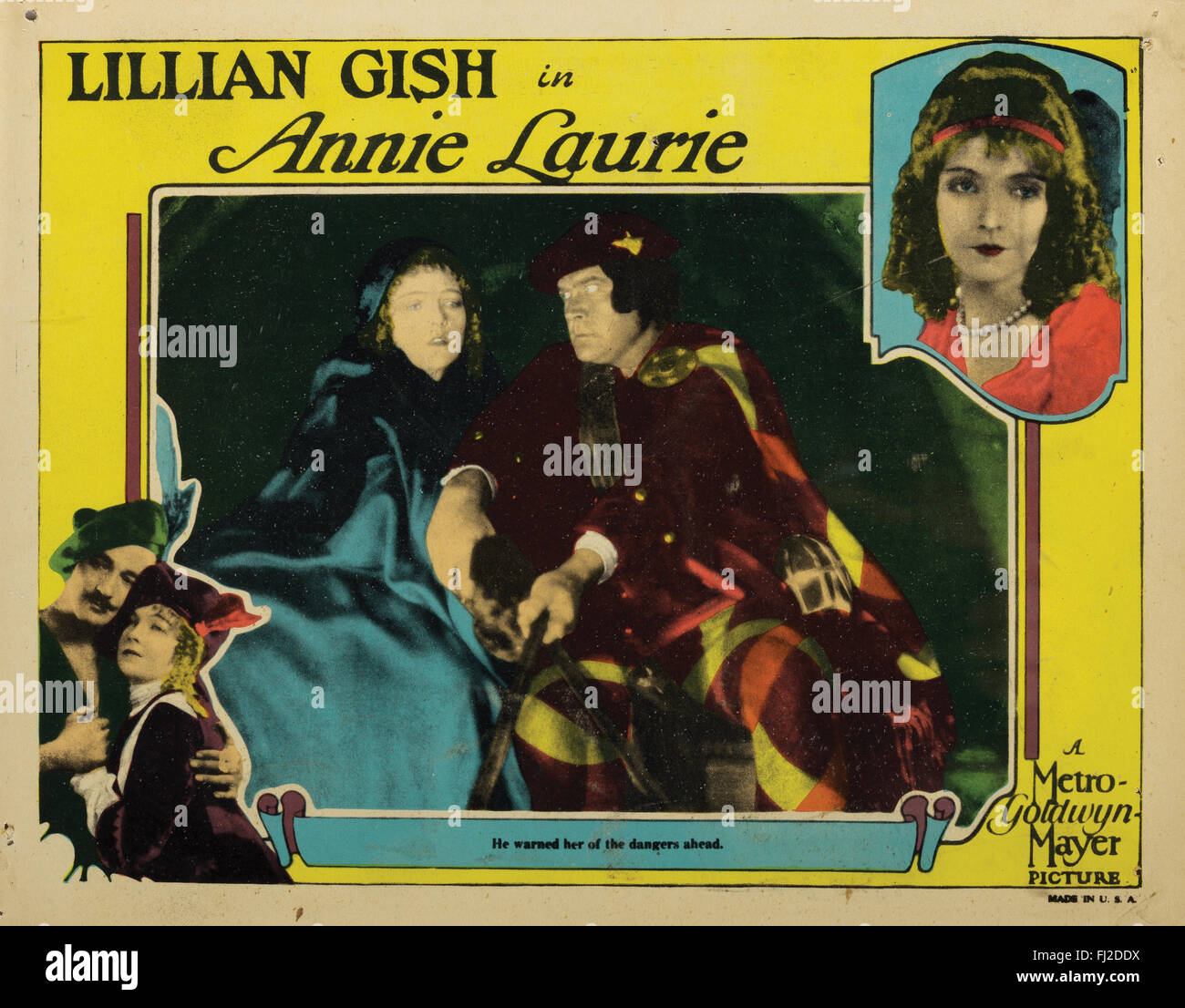 'Annie Laurie', (MGM, 1927), scene lobby card. Starring: Lillian Gish, Norman Kerry, Creighton Hale, Joseph Striker, and Hobart Bosworth. Director: John S. Robertson. Stock Photo