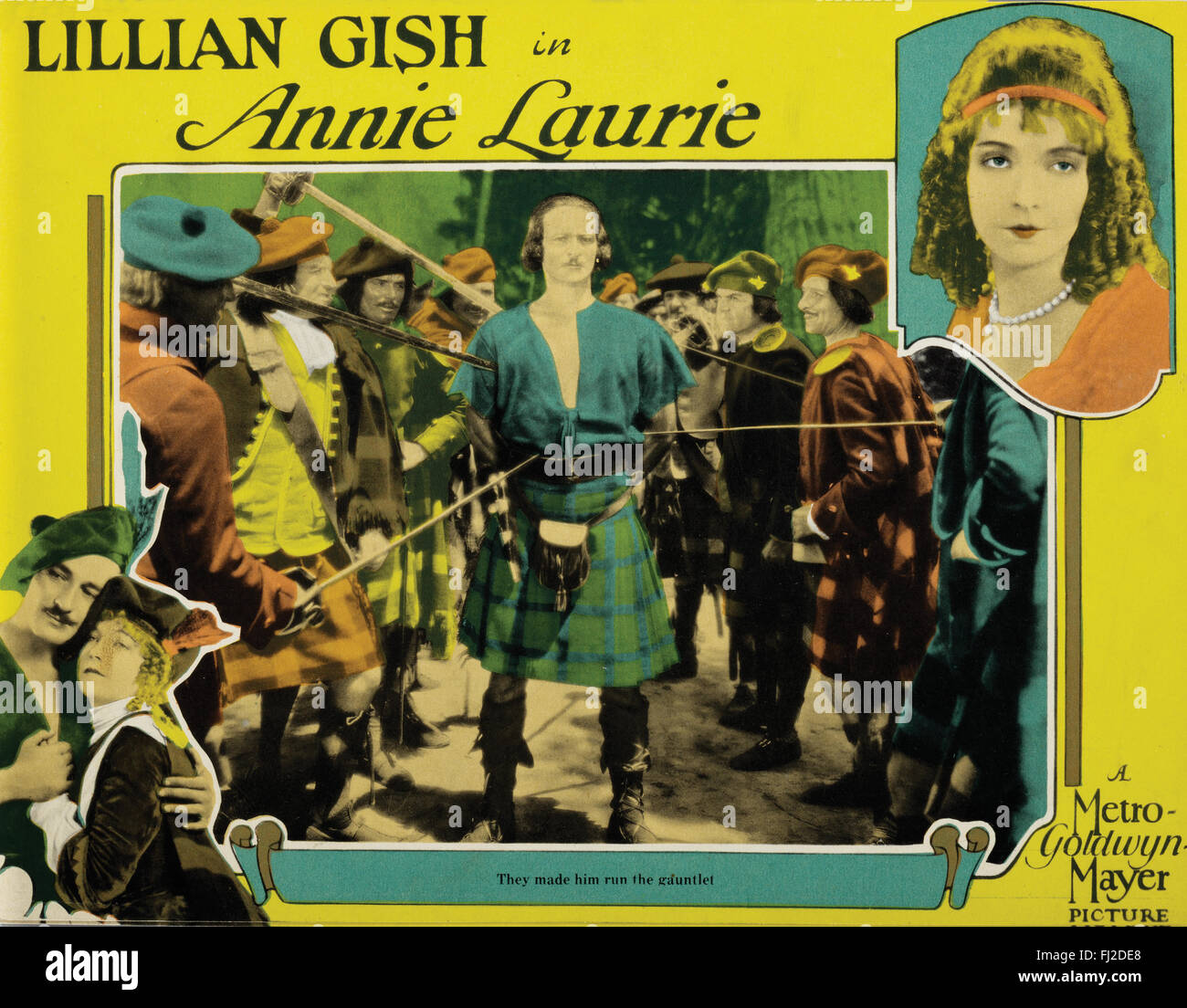 'Annie Laurie', (MGM, 1927), scene lobby card. Starring: Lillian Gish, Norman Kerry, Creighton Hale, Joseph Striker, and Hobart Bosworth. Director: John S. Robertson. Stock Photo