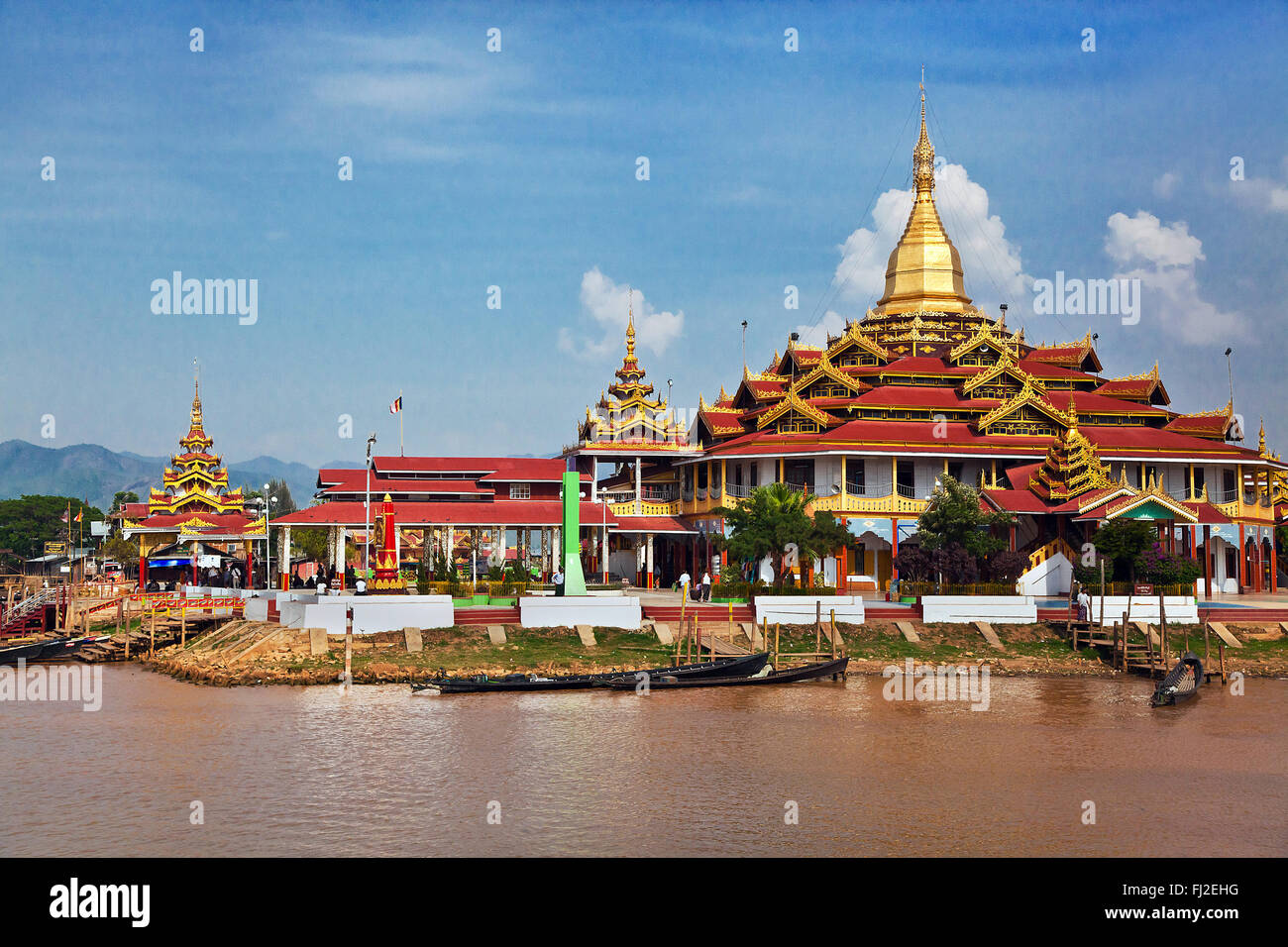 The TEMPLE of PHAUNG DAW OO PAYA is the holiest Buddhist site in SHAN STATE - INLE LAKE, MYANMAR Stock Photo