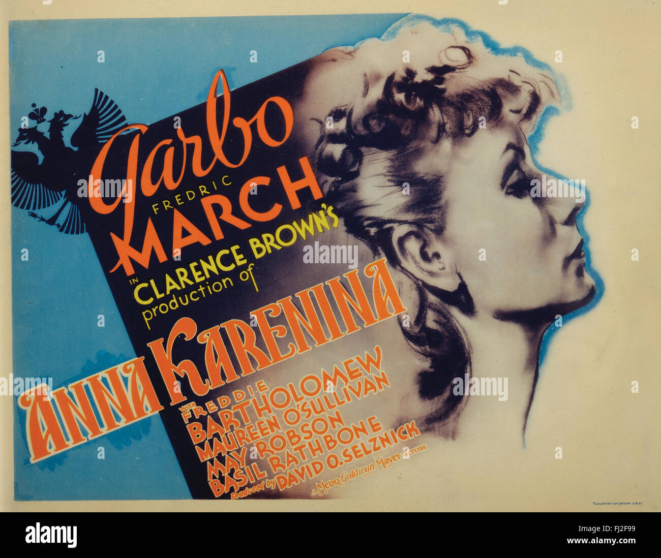 'Anna Karenina' (MGM, 1935), title lobby card. Starring: Greta Garbo, Fredric March, Freddie Bartholomew, Maureen O'Sullivan, May Robson, Basil Rathbone. Stock Photo