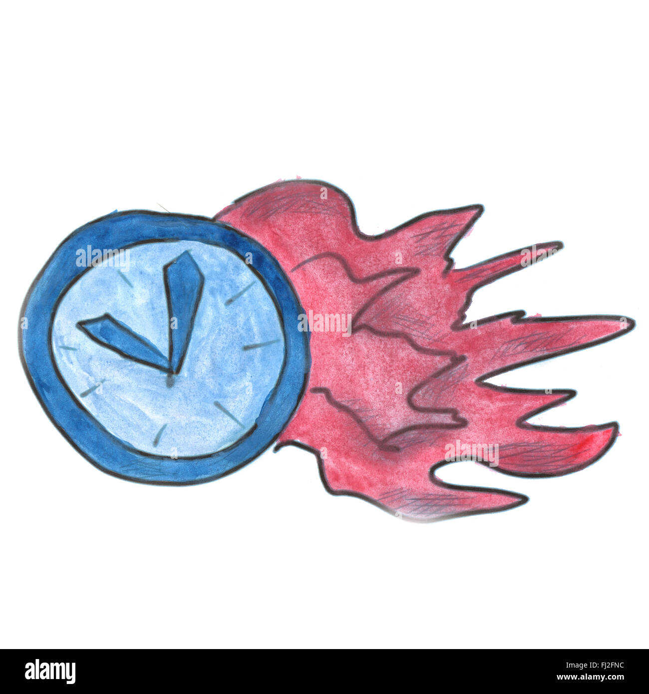 blue clock cartoon watercolor isolated Stock Photo