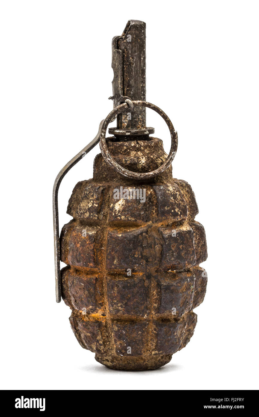 Old combat grenade isolated on a white background Stock Photo - Alamy