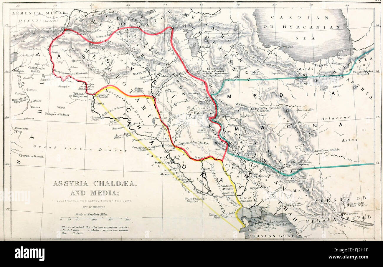 Map of Assyria, Chaldea and Media illustrating the captivity of the Jews Stock Photo