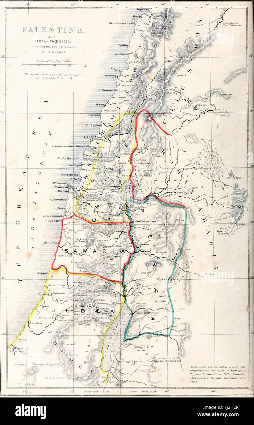 Map of Palestine and part of Phoenicia illustrating the New Testament Stock Photo
