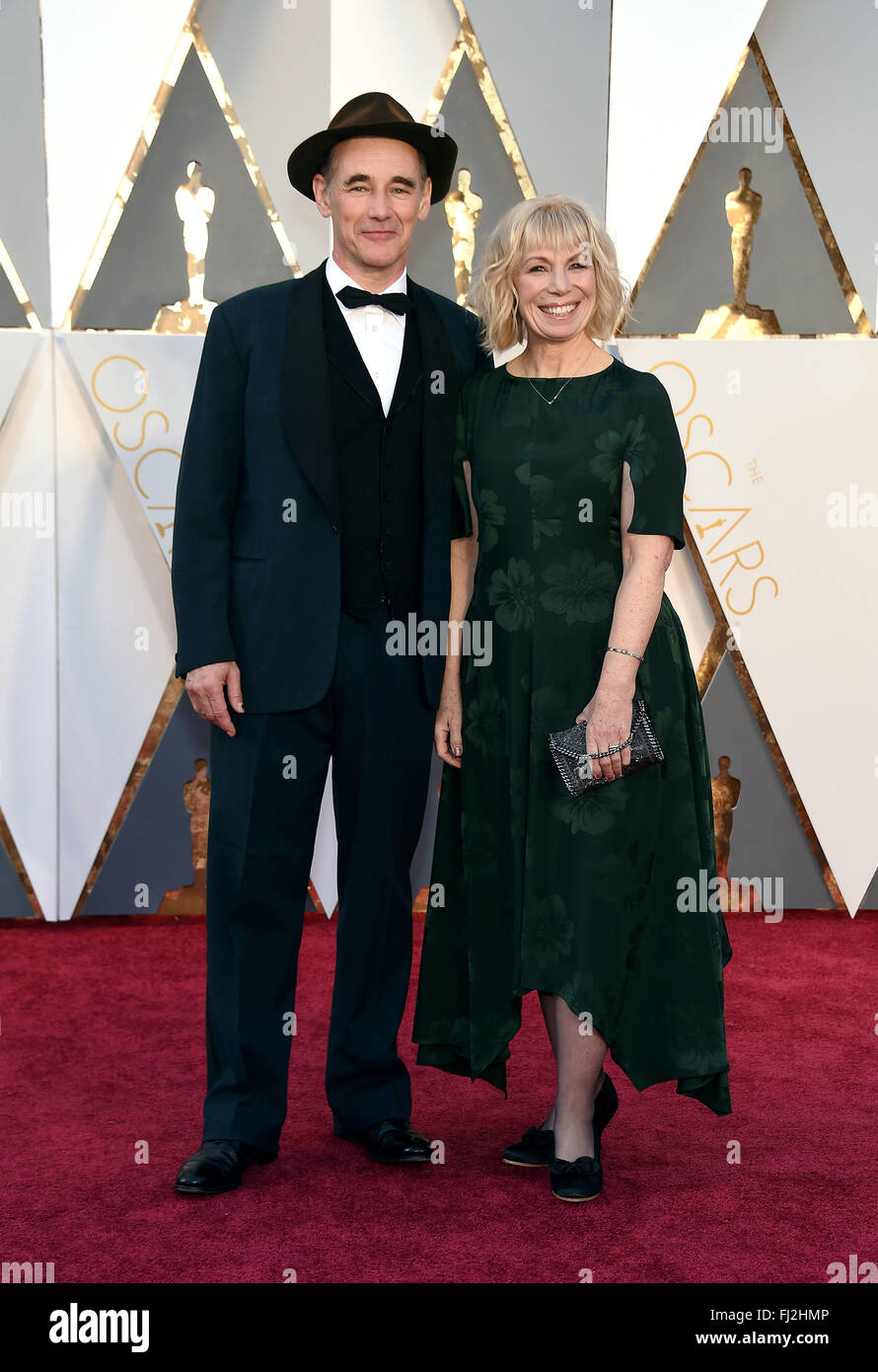 Hollywood, California, USA. 28th Feb, 2016. MARK RYLANCE AND CLAIRE VAN KAMPEN on the red carpet during arrivals for the 88th Academy Awards held at the Dolby Theatre. Credit:  Lisa O'Connor/ZUMA Wire/Alamy Live News Stock Photo