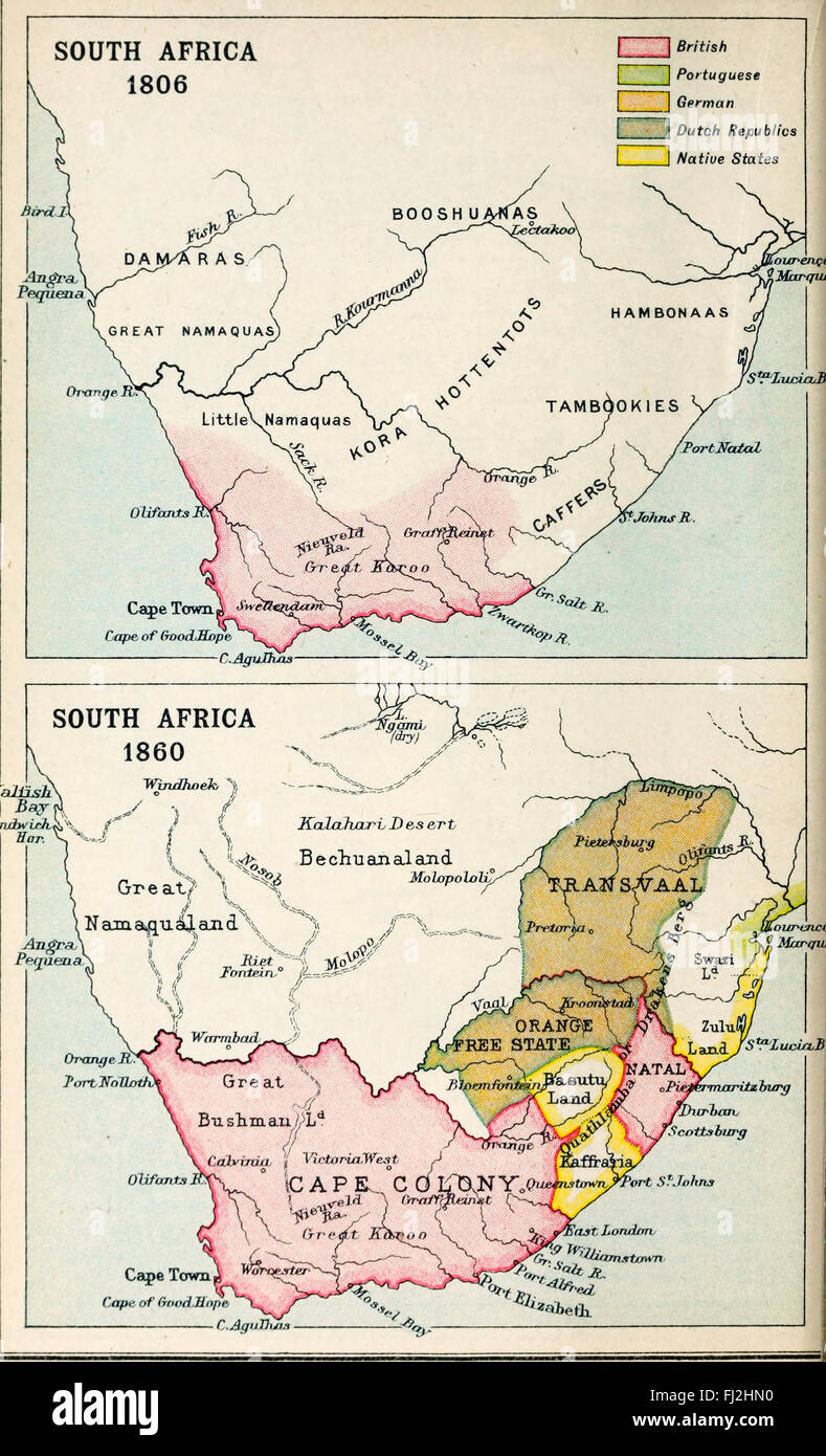 Map of South Africa 1806 and 1860 Stock Photo