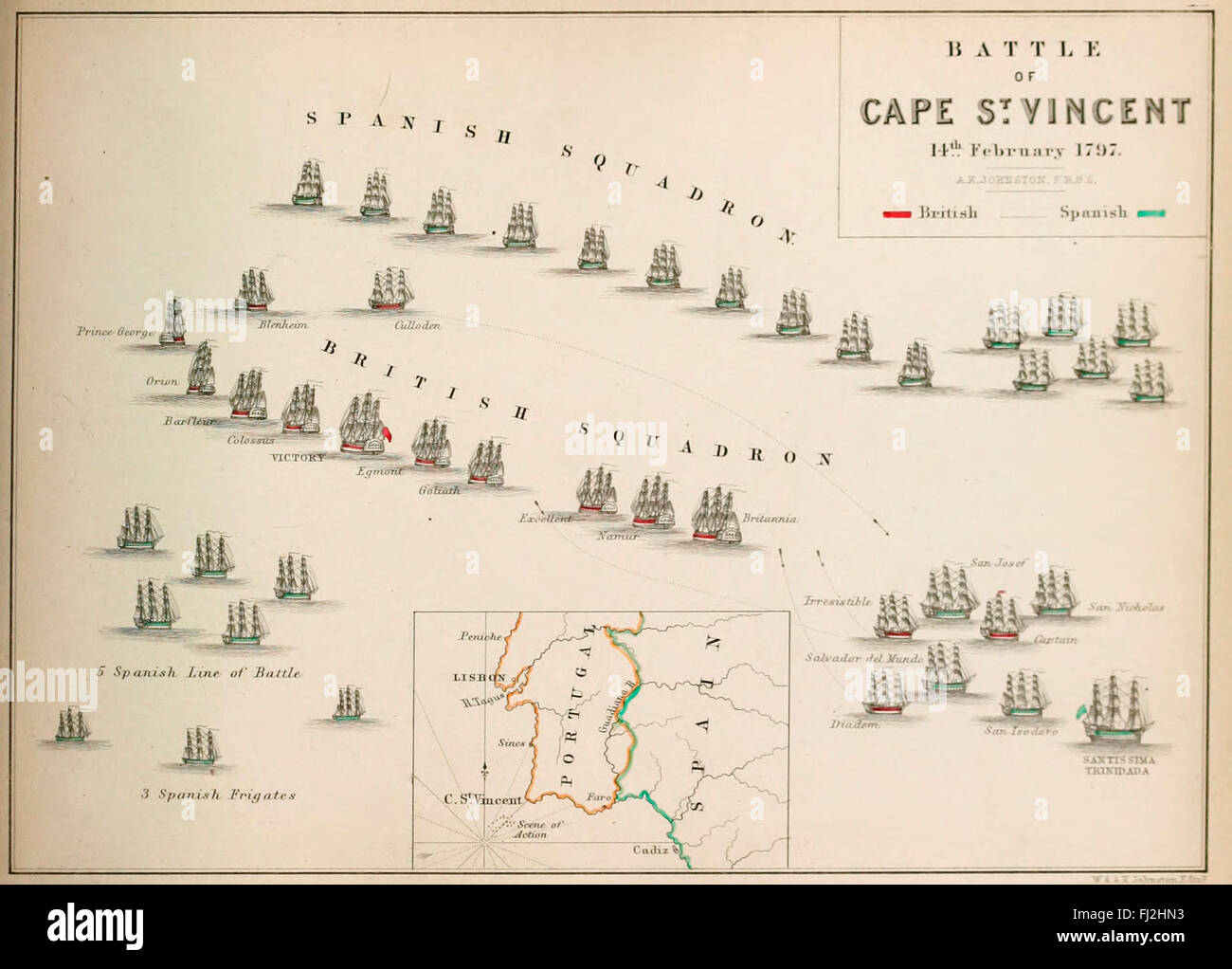 Map of The Battle of Cape St Vincent (14 February 1797), one of the