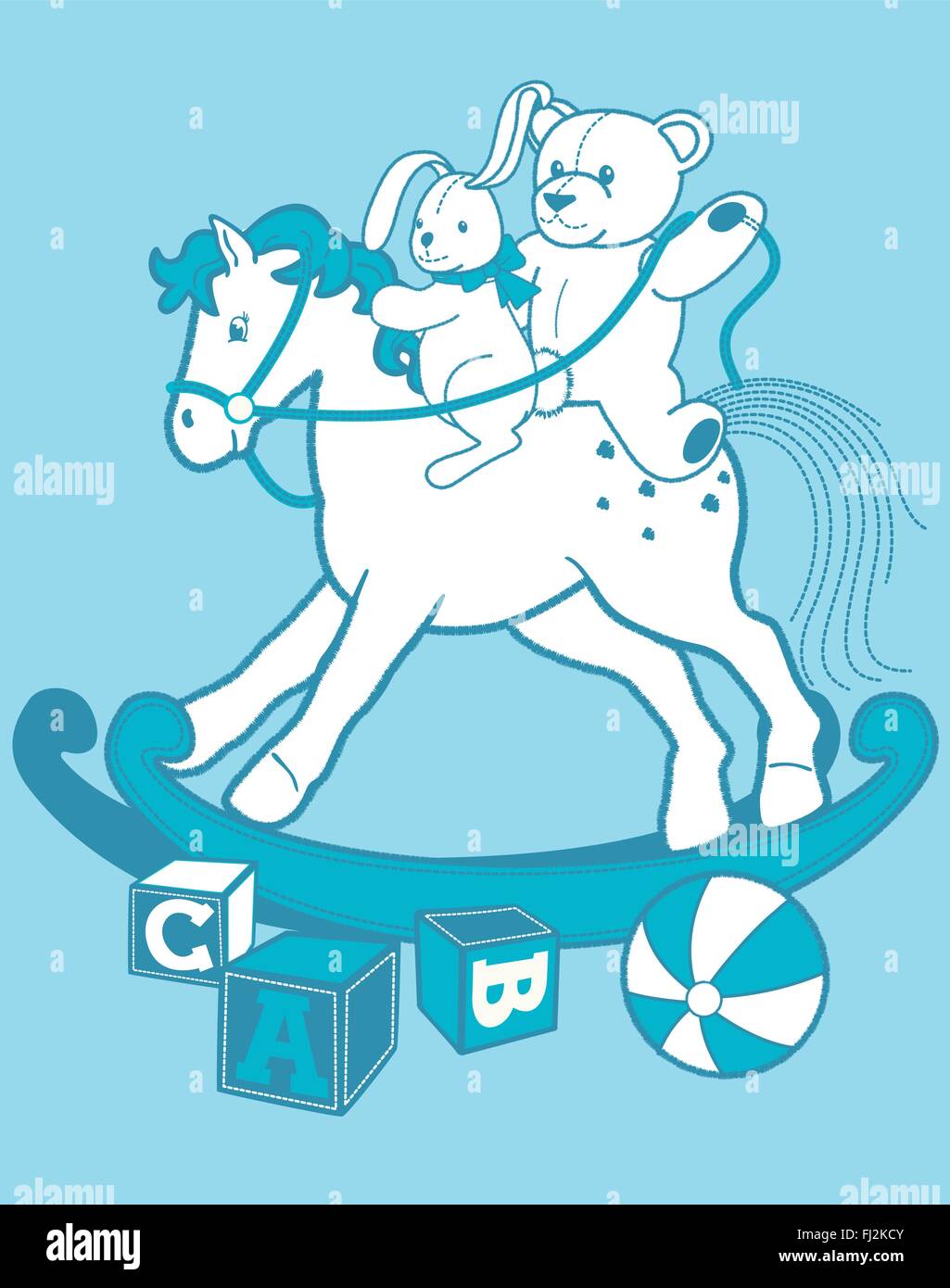 Vintage Child Riding Rabbit Toy rabbit vintage Stock Vector Images - Alamy