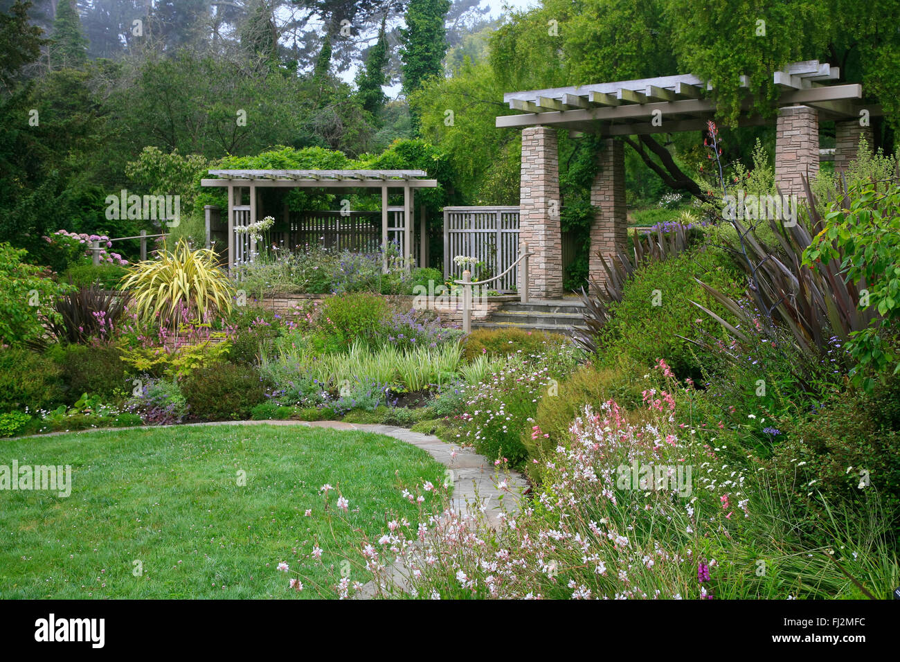 A Gazeo and flower beds in the SAN FRANCISCO BOTANICAL GARDENS - SAN FRANCISCO, CALIFORNIA Stock Photo